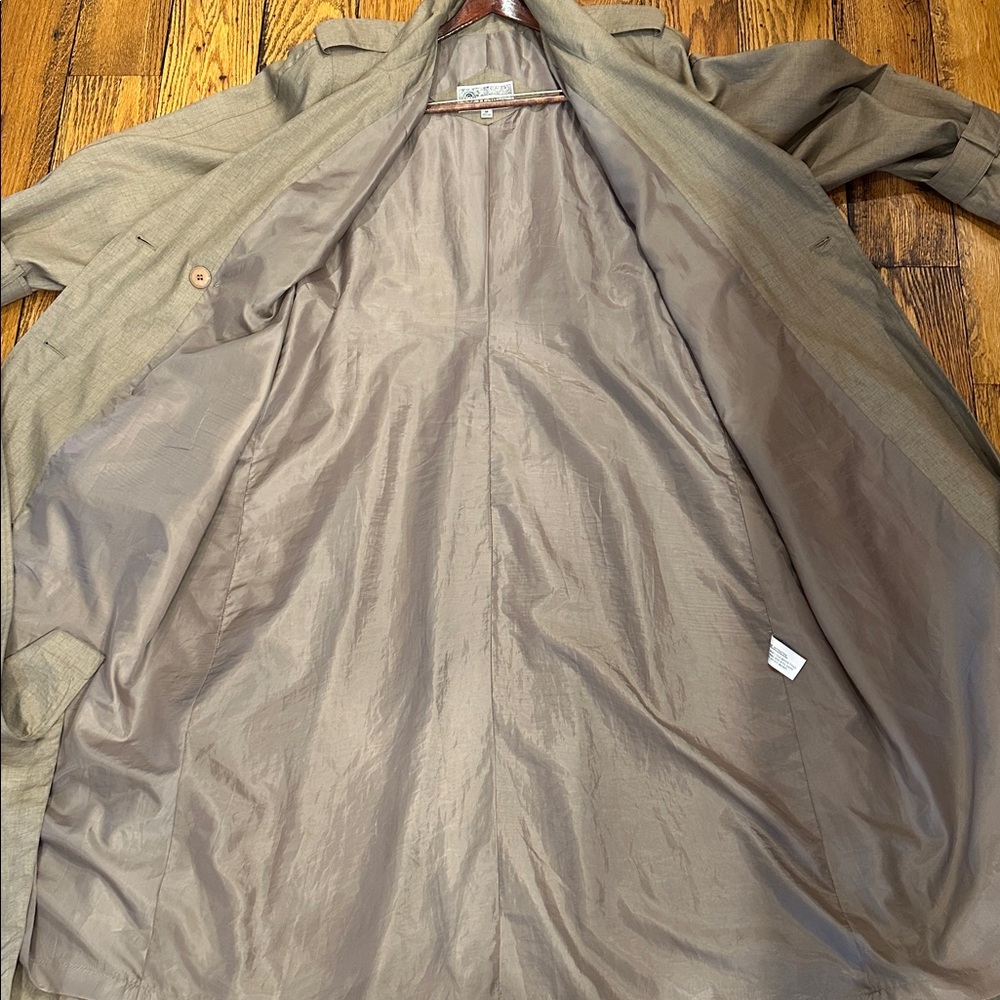 VINTAGE☔️J. GALLERY WOMENS SIZE 14 DARK TAN DOUBLE BREASTED LONG TRENCH COAT - Picture 8 of 11
